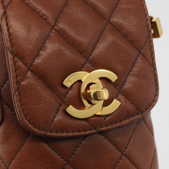 CHANEL Matelasse Chain Shoulder Bag Lamb Skin Brown Gold CC Auth 179875A
