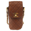CHANEL Matelasse Chain Shoulder Bag Lamb Skin Brown Gold CC Auth 179875A-13