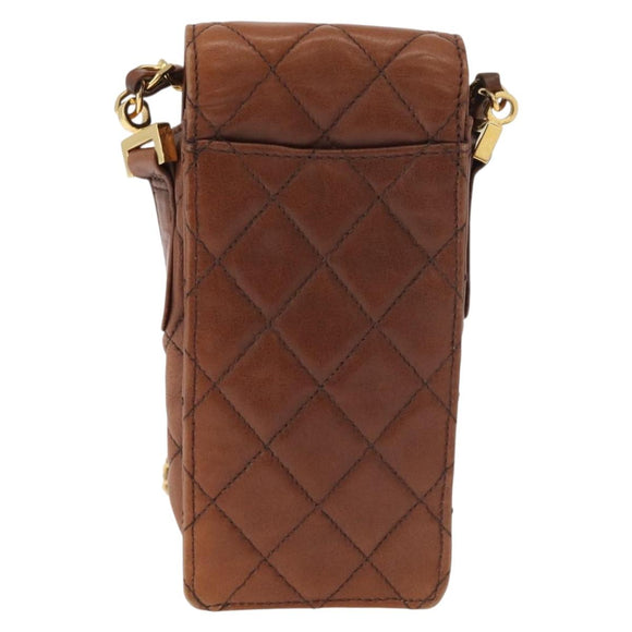 CHANEL Matelasse Chain Shoulder Bag Lamb Skin Brown Gold CC Auth 179875A