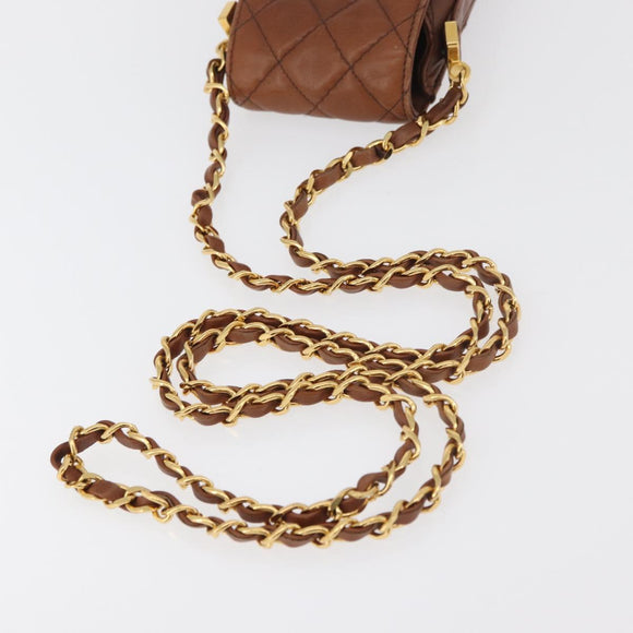CHANEL Matelasse Chain Shoulder Bag Lamb Skin Brown Gold CC Auth 179875A