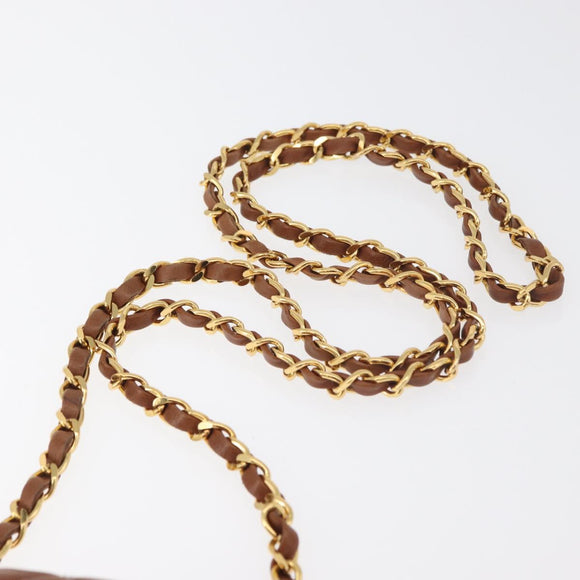 CHANEL Matelasse Chain Shoulder Bag Lamb Skin Brown Gold CC Auth 179875A