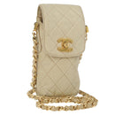CHANEL Matelasse Chain Shoulder Bag Lamb Skin Beige Gold CC Auth 179876A-1