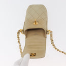 CHANEL Matelasse Chain Shoulder Bag Lamb Skin Beige Gold CC Auth 179876A-10