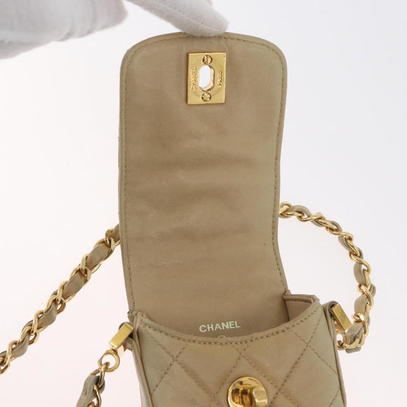 CHANEL Matelasse Chain Shoulder Bag Lamb Skin Beige Gold CC Auth 179876A