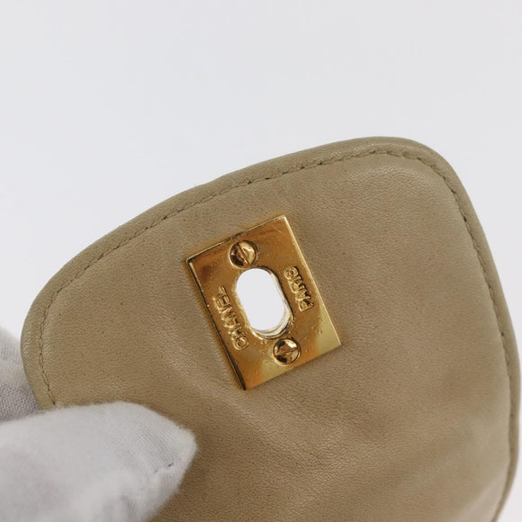 CHANEL Matelasse Chain Shoulder Bag Lamb Skin Beige Gold CC Auth 179876A