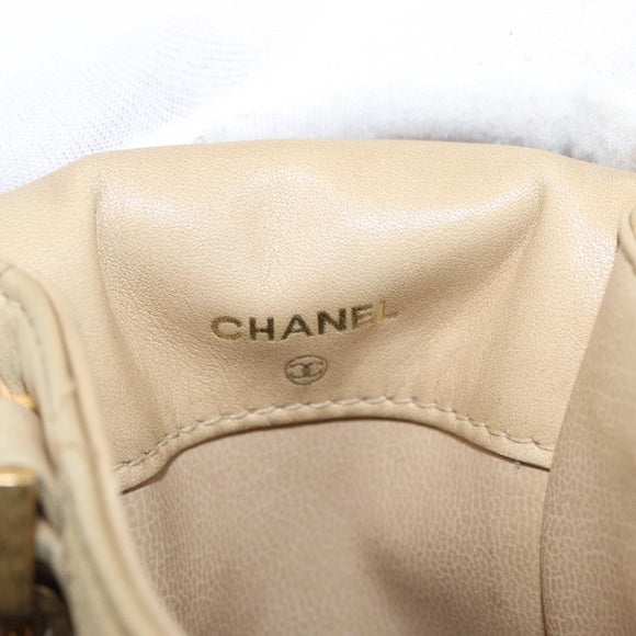 CHANEL Matelasse Chain Shoulder Bag Lamb Skin Beige Gold CC Auth 179876A