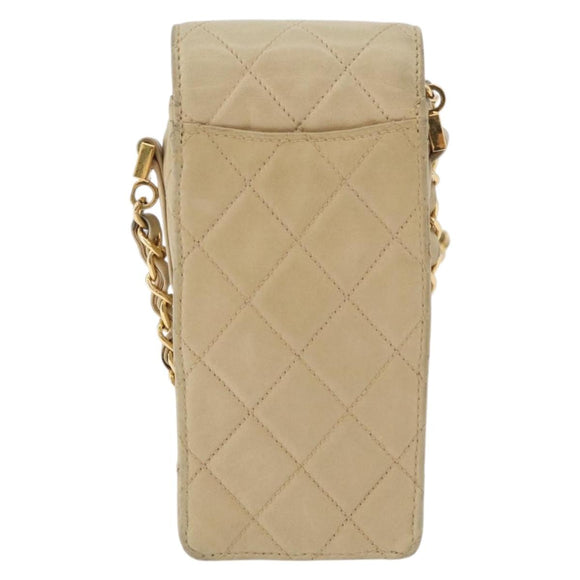 CHANEL Matelasse Chain Shoulder Bag Lamb Skin Beige Gold CC Auth 179876A