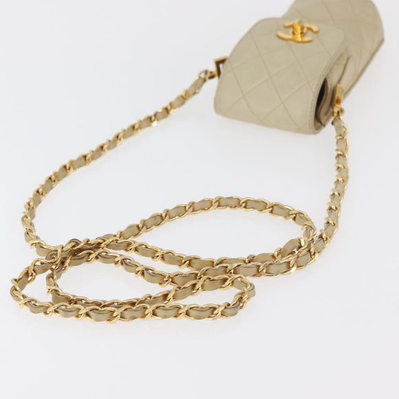 CHANEL Matelasse Chain Shoulder Bag Lamb Skin Beige Gold CC Auth 179876A