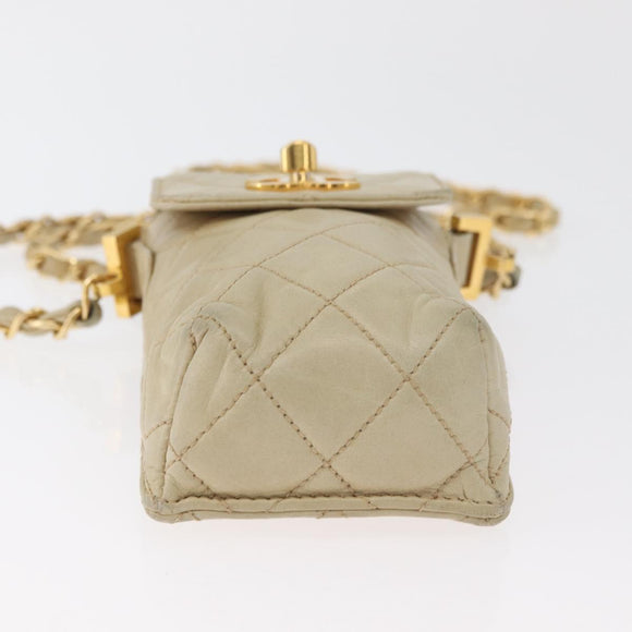CHANEL Matelasse Chain Shoulder Bag Lamb Skin Beige Gold CC Auth 179876A