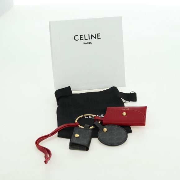 CELINE Macadam Canvas Triomphe Multi Key Ring Charm PVC Black Red Auth 179883M