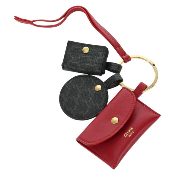 CELINE Macadam Canvas Triomphe Multi Key Ring Charm PVC Black Red Auth 179883M