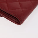 CHANEL Matelasse Compact Wallet Lamb Skin Red Silver CC Auth 179886A-16