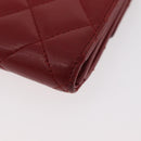 CHANEL Matelasse Compact Wallet Lamb Skin Red Silver CC Auth 179886A-17