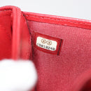 CHANEL Matelasse Compact Wallet Lamb Skin Red Silver CC Auth 179886A-10