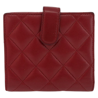 CHANEL Matelasse Compact Wallet Lamb Skin Red Silver CC Auth 179886A - 0