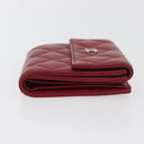 CHANEL Matelasse Compact Wallet Lamb Skin Red Silver CC Auth 179886A-3