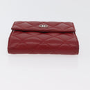 CHANEL Matelasse Compact Wallet Lamb Skin Red Silver CC Auth 179886A-6