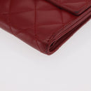 CHANEL Matelasse Compact Wallet Lamb Skin Red Silver CC Auth 179886A-15