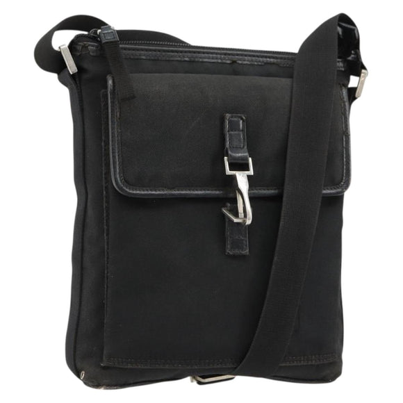 GUCCI Umhängetasche Nylon Schwarz Silber 92646 Auth 179896