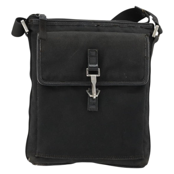 GUCCI Umhängetasche Nylon Schwarz Silber 92646 Auth 179896