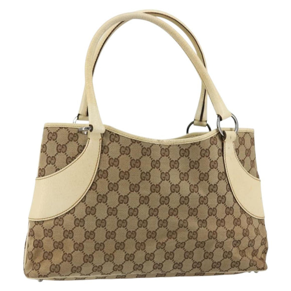 GUCCI GG Canvas Tragetasche Beige Silber 113015 Auth 179900