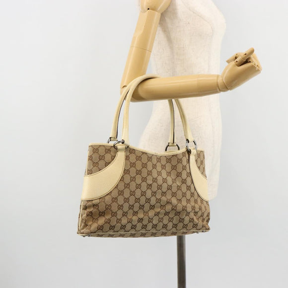 GUCCI GG Canvas Tragetasche Beige Silber 113015 Auth 179900