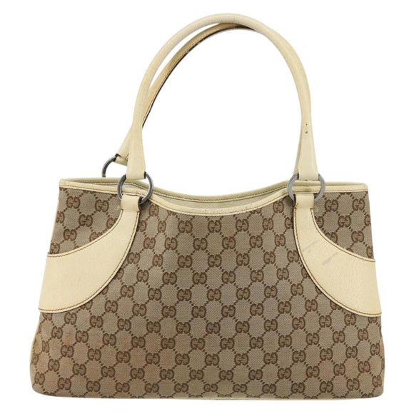 GUCCI GG Canvas Tragetasche Beige Silber 113015 Auth 179900
