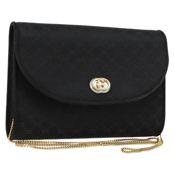 GUCCI Micro GG Canvas Chain Shoulder Bag Black Gold Auth 179903