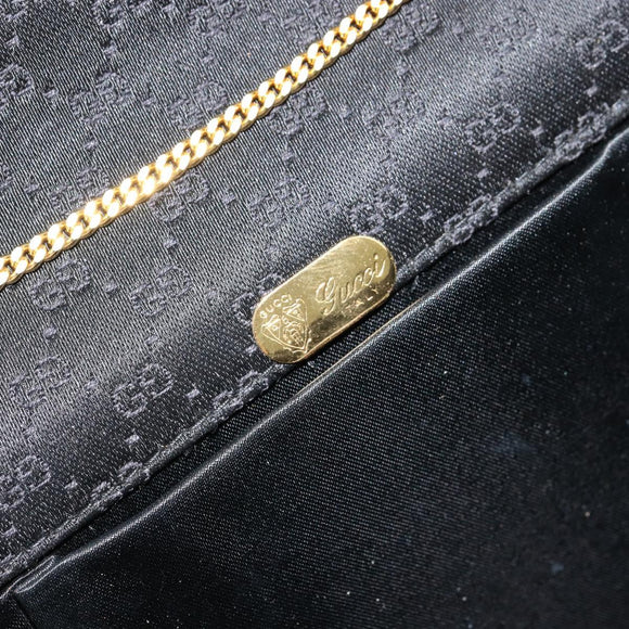 GUCCI Micro GG Canvas Chain Shoulder Bag Black Gold Auth 179903