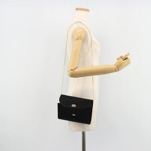 GUCCI Micro GG Canvas Chain Shoulder Bag Black Gold Auth 179903