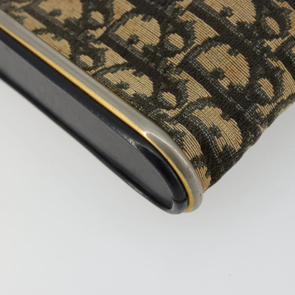 Christian Dior Trotter Canvas Shoulder Bag Gold Navy Auth 179905