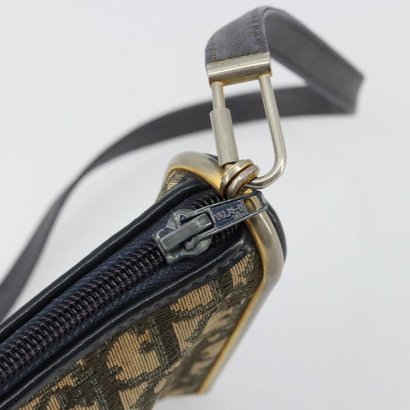 Christian Dior Trotter Canvas Shoulder Bag Gold Navy Auth 179905