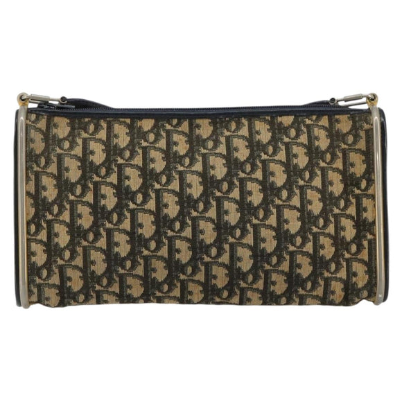Christian Dior Trotter Canvas Shoulder Bag Gold Navy Auth 179905
