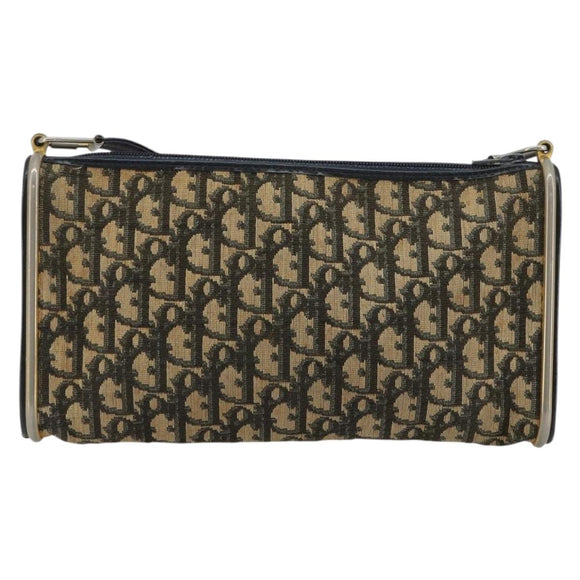 Christian Dior Trotter Canvas Shoulder Bag Gold Navy Auth 179905