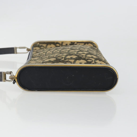 Christian Dior Trotter Canvas Shoulder Bag Gold Navy Auth 179905