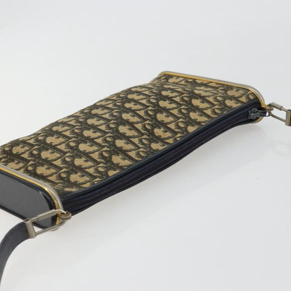Christian Dior Trotter Canvas Shoulder Bag Gold Navy Auth 179905