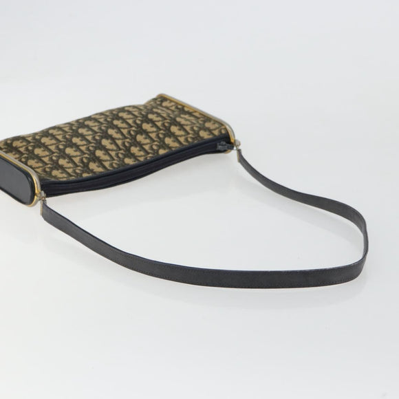 Christian Dior Trotter Canvas Shoulder Bag Gold Navy Auth 179905