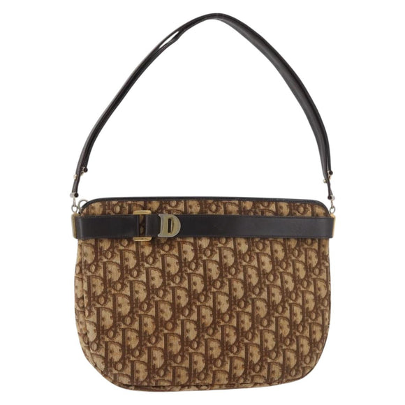 Christian Dior Trotter Canvas Shoulder Bag Gold Beige Auth 179906