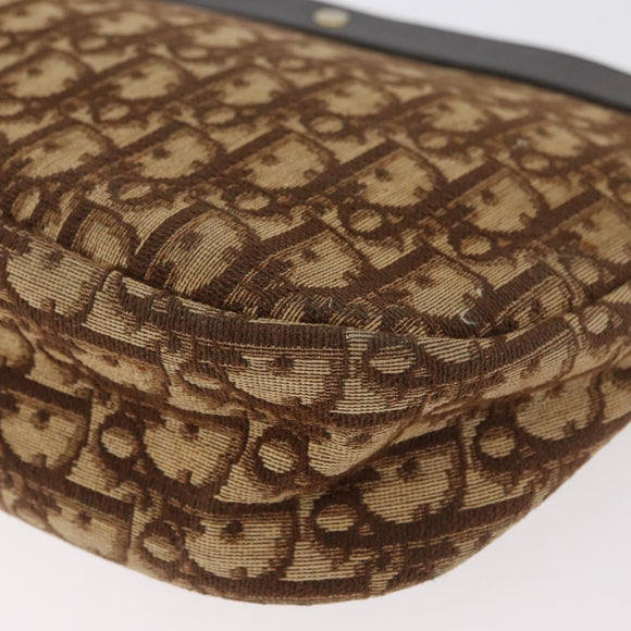 Christian Dior Trotter Canvas Shoulder Bag Gold Beige Auth 179906