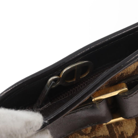 Christian Dior Trotter Canvas Shoulder Bag Gold Beige Auth 179906