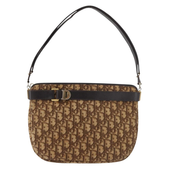 Christian Dior Trotter Canvas Shoulder Bag Gold Beige Auth 179906