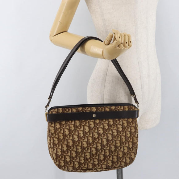 Christian Dior Trotter Canvas Shoulder Bag Gold Beige Auth 179906