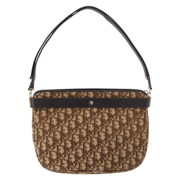 Christian Dior Trotter Canvas Shoulder Bag Gold Beige Auth 179906