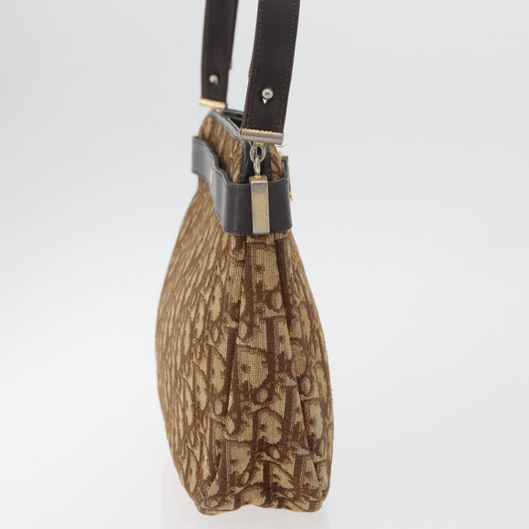 Christian Dior Trotter Canvas Shoulder Bag Gold Beige Auth 179906