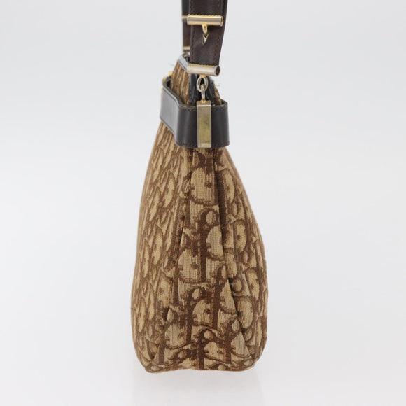 Christian Dior Trotter Canvas Shoulder Bag Gold Beige Auth 179906