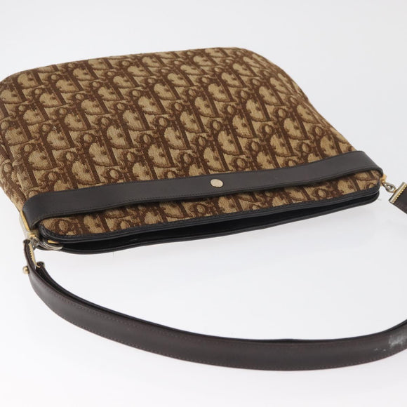 Christian Dior Trotter Canvas Shoulder Bag Gold Beige Auth 179906