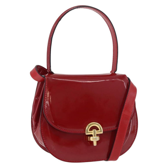 CELINE Hand Bag Patent leather 2way Red Gold Auth 179911
