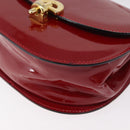 CELINE Hand Bag Patent leather 2way Red Gold Auth 179911-16