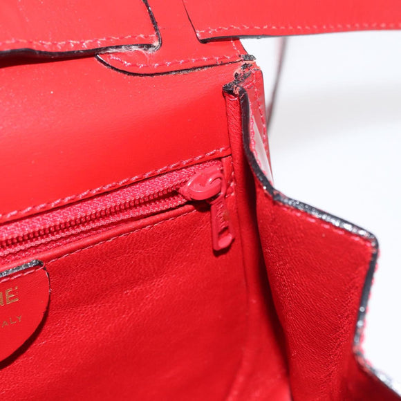 CELINE Hand Bag Patent leather 2way Red Gold Auth 179911