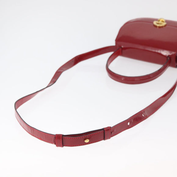 CELINE Hand Bag Patent leather 2way Red Gold Auth 179911